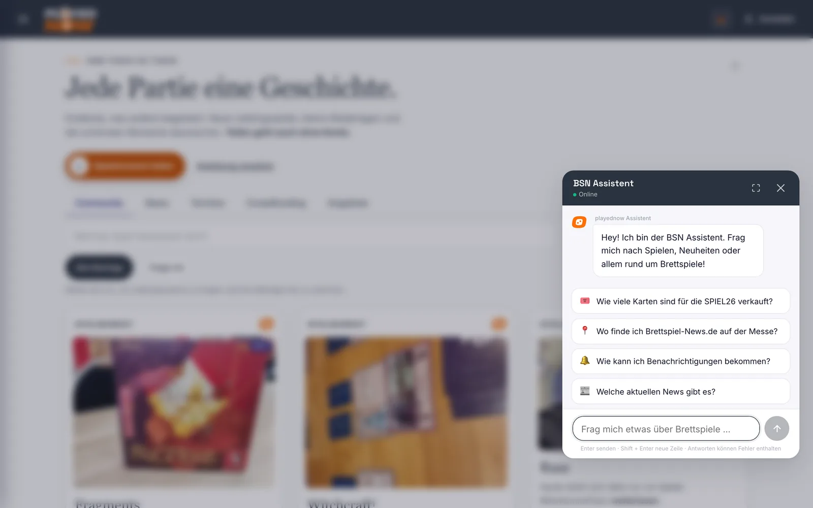 Der Assistent im Chat mit Einstiegsvorschlägen