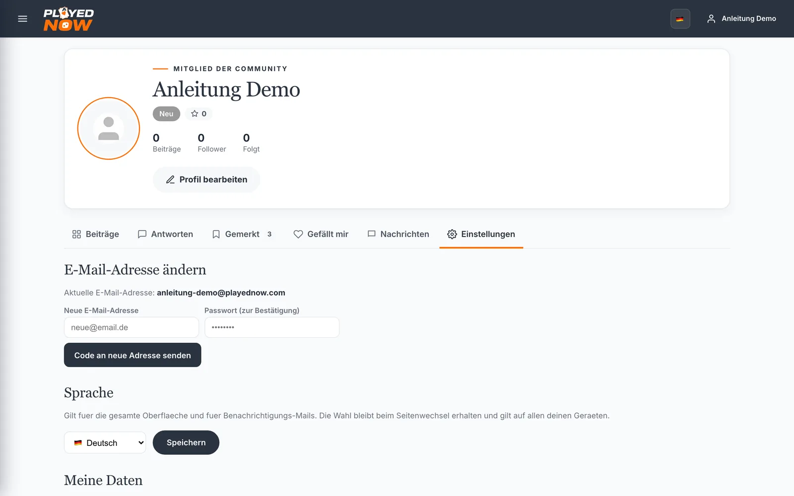 E-Mail-Adresse im Profil ändern — mit Code-Bestätigung