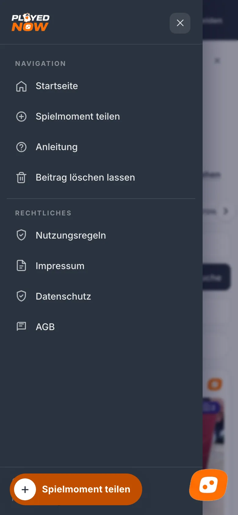Ausgeklapptes Navigationsmenü