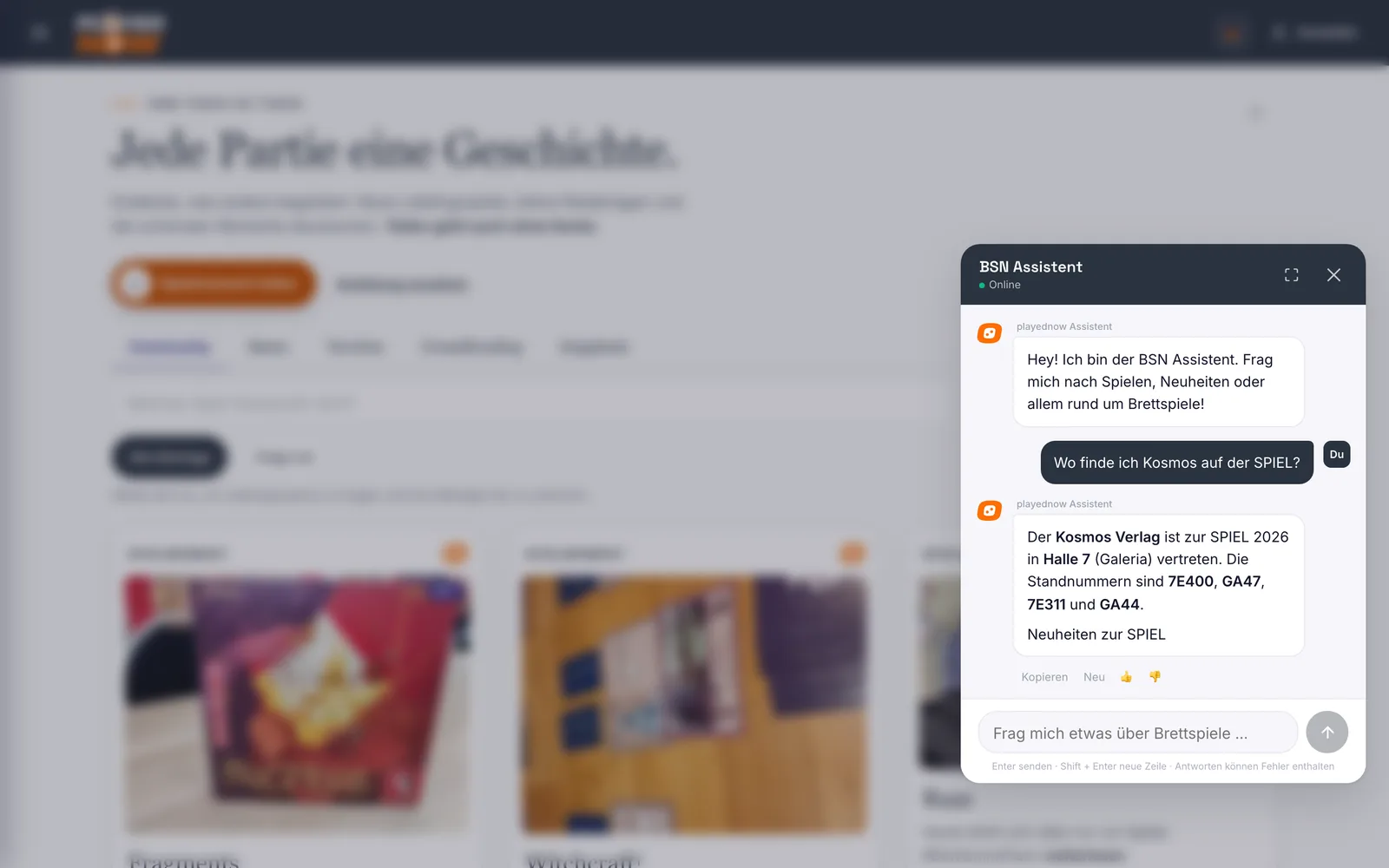 Eine Frage zum Messestand — mit Halle und Stand in der Antwort