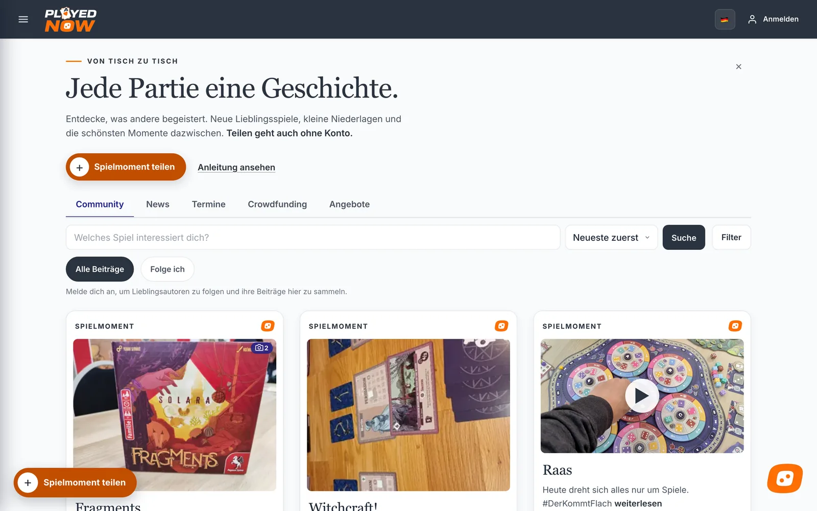Startseite von playednow.com am Computer