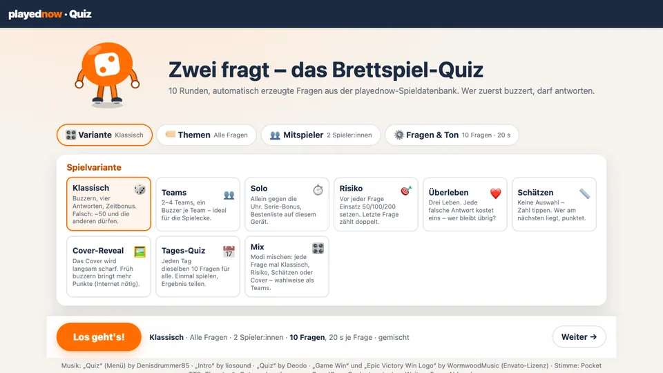 Zwei fragt – das Brettspiel-Quiz – Стартовий екран